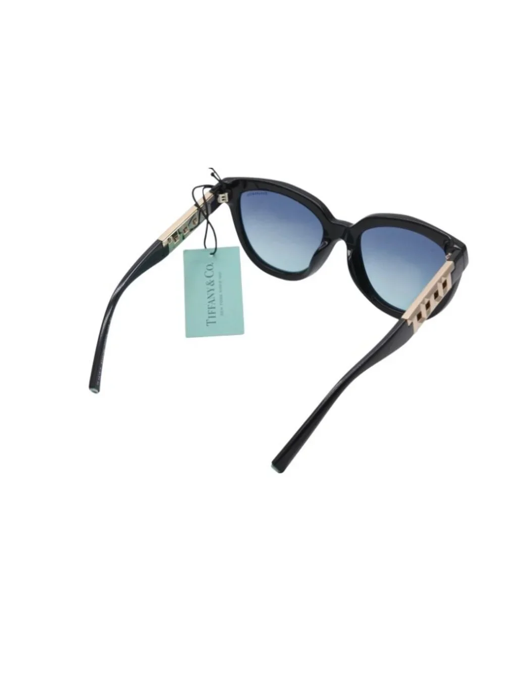 Tiffany & Co Chain Temple Sunglasses Black Blue Gold HardWear 19 Eyewear